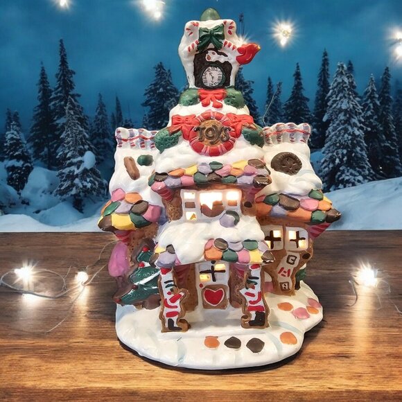 1992 Giny Plum Puddin' Place,‎ Meeting Gingerbread House Christmas Village Light - Picture 1 of 15